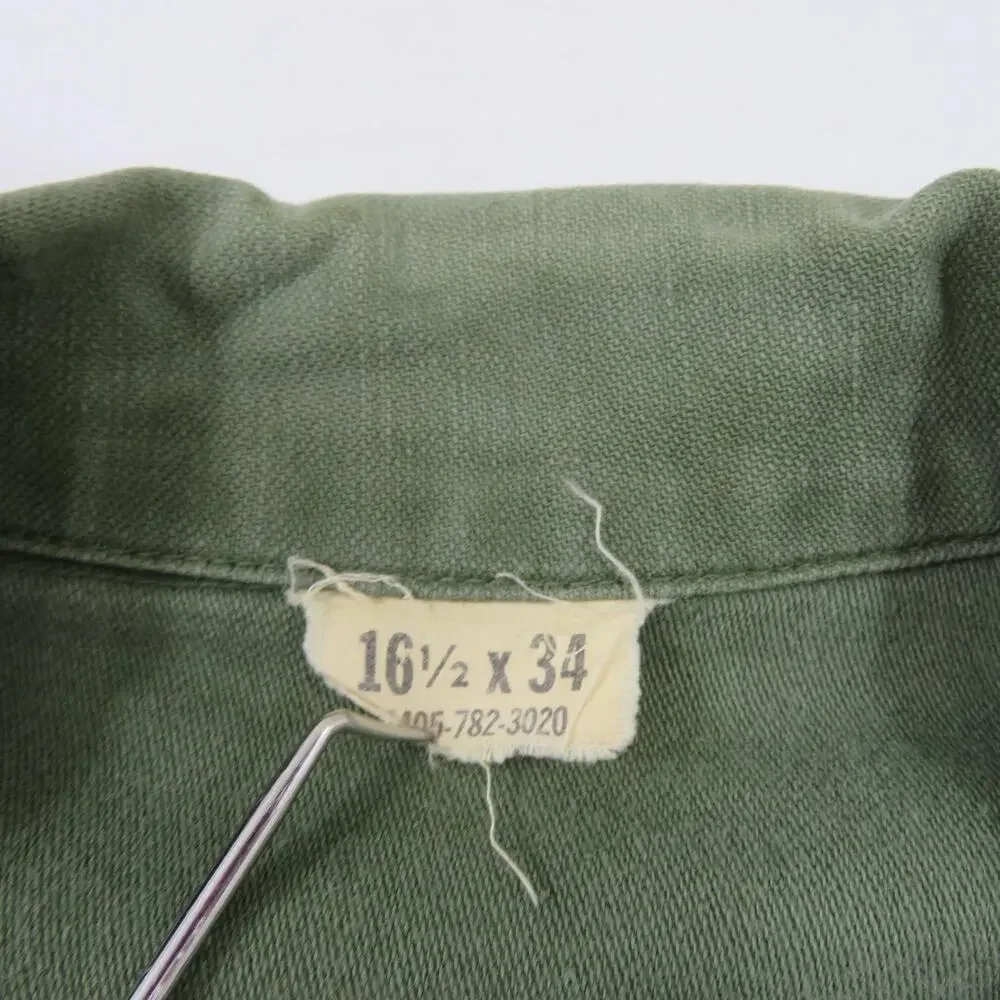 Cotton Sateen Shirt Military US Army Vietnam Era Green Sz 16 1/2 x 34 1960s